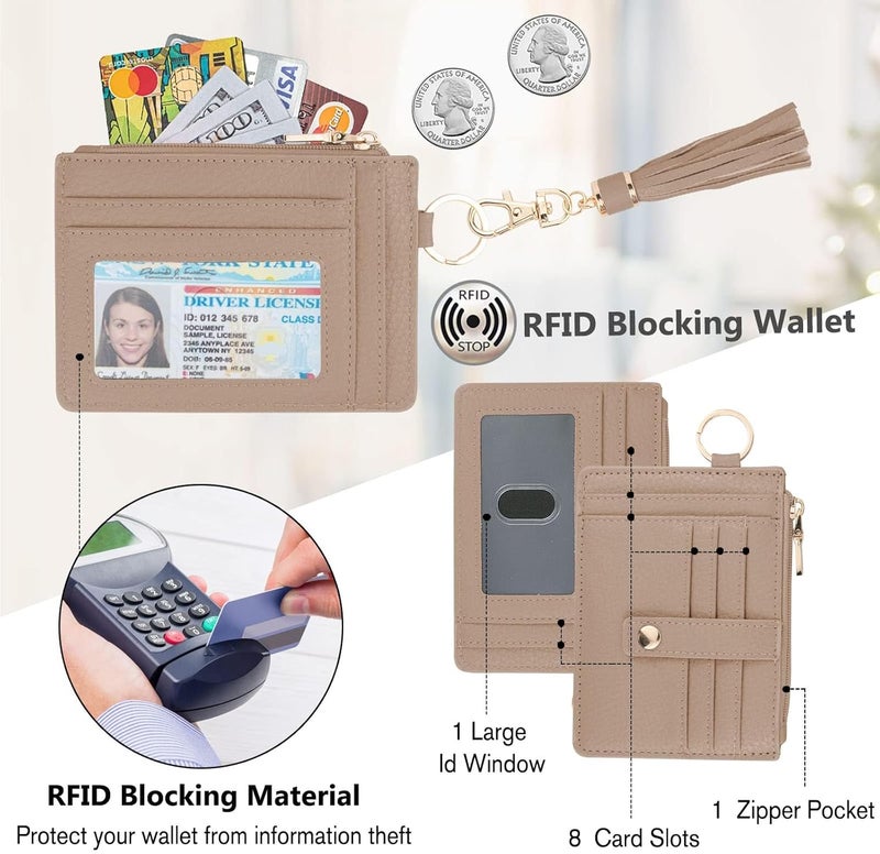 KNGITRYI Small Wristlet Wallets for Women RFID Credit Card Holder Wallet Keychain Wristlet Wallet Credit Card Wallets for Women (Khaki) - Image 4